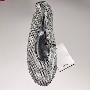 Mango Women's Metallic Mesh Flats  NWT